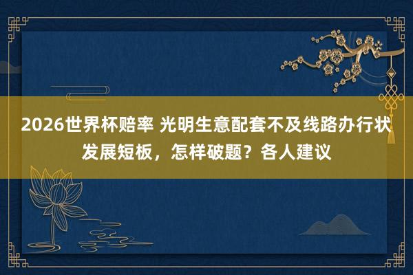 2026世界杯赔率 光明生意配套不及线路办行状发展短板,怎样破题?各人建议
