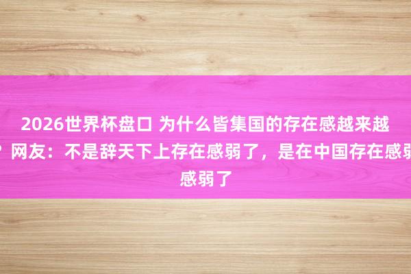 2026世界杯盘口 为什么皆集国的存在感越来越弱?网友:不是辞天下上存在感弱了,是在中国存在感弱了