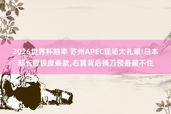 2026世界杯赔率 苏州APEC现场太扎眼!日本部长提极度条款,右翼背后捅刀预备藏不住