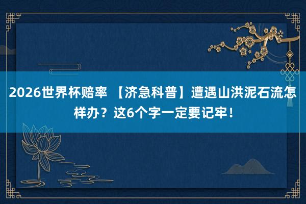 2026世界杯赔率 【济急科普】遭遇山洪泥石流怎样办？这6个字一定要记牢！