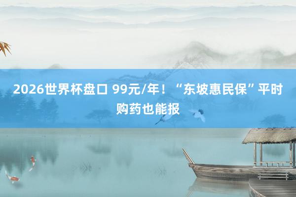 2026世界杯盘口 99元/年!“东坡惠民保”平时购药也能报