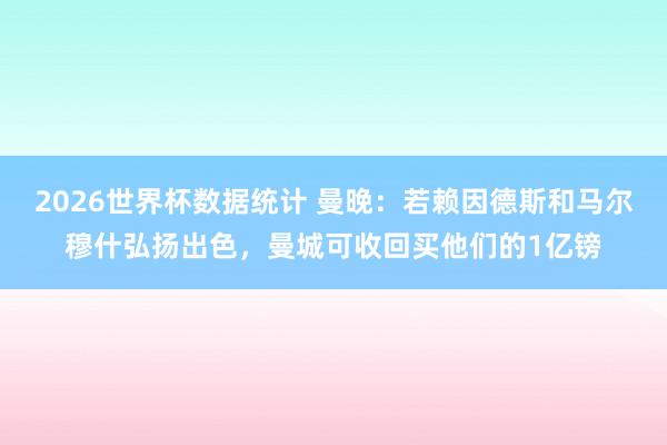 2026世界杯数据统计 曼晚：若赖因德斯和马尔穆什弘扬出色，曼城可收回买他们的1亿镑