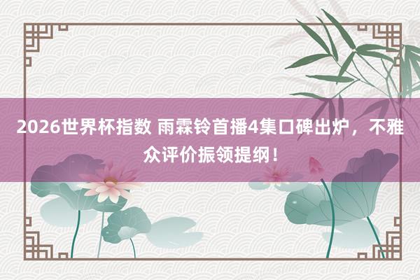 2026世界杯指数 雨霖铃首播4集口碑出炉,不雅众评价振领提纲!