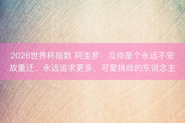 2026世界杯指数 阿圭罗:瓜帅是个永远不安故重迁、永远追求更多、可爱挑战的东说念主