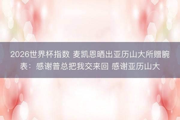2026世界杯指数 麦凯恩晒出亚历山大所赠腕表:感谢普总把我交来回 感谢亚历山大
